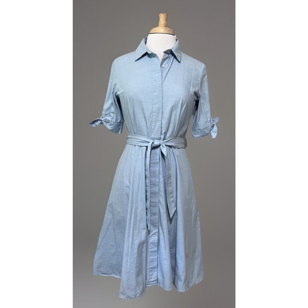 CALVIN KLEIN Dress Womens 4 Cotton Blue Chambray Shirtdress Belted Button Down